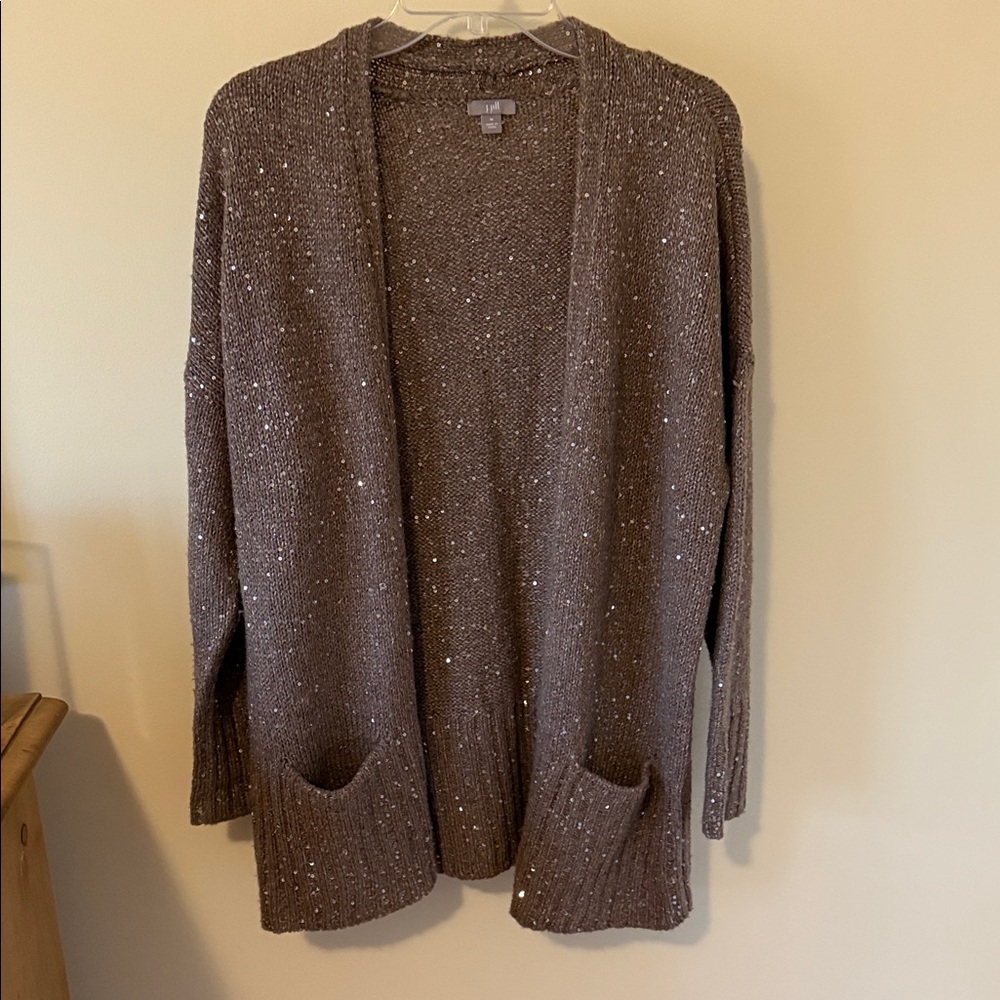 J. Jill Camel Wool Blend w/ Sequins Open Cardigan